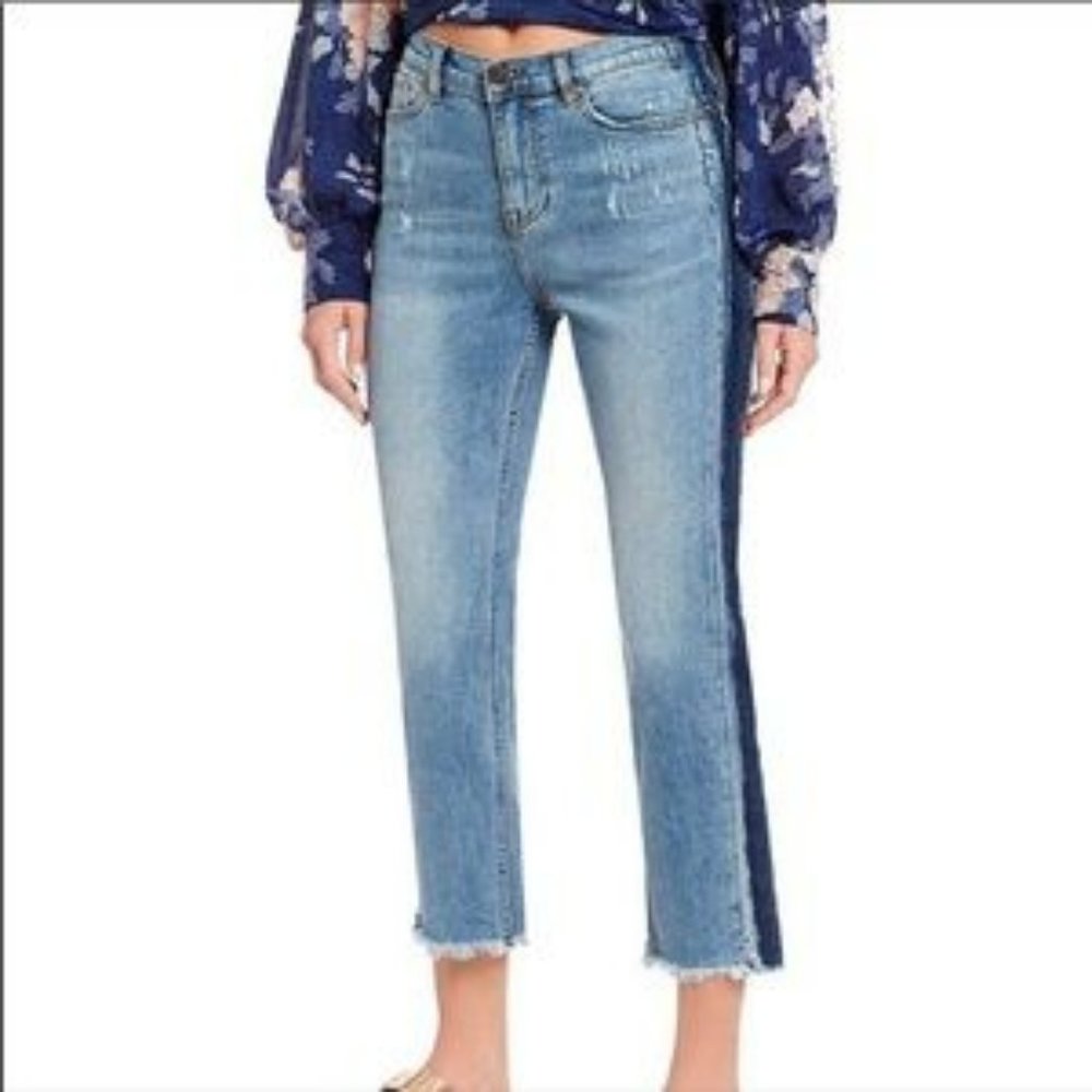 Buffalo David Bitton Riley Hi Rise Straight Rigid Jeans 27 Frayed Crop Contrast - Picture 2 of 2